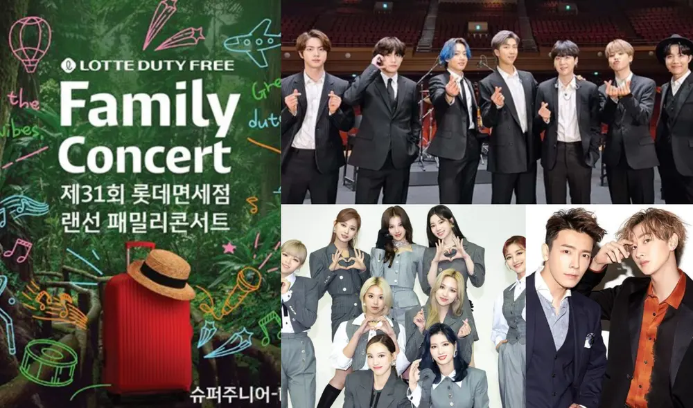 El Lotte Duty Free Family Concert será trasmitido completamente gratis. Foto: composición LR/LDF/HYBE/JYP/SM El Lotte Duty Free Family Concert será trasmitido completamente gratis. Foto: composición LR/LDF/HYBE/JYP/SM