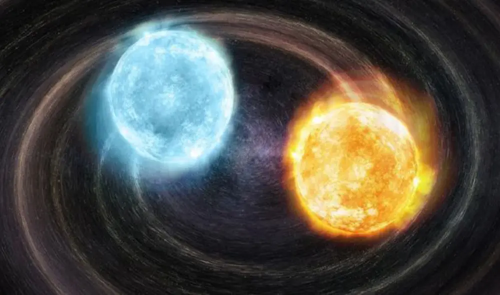 Concepto artístico de una estrella blanca binaria con un corto periodo orbital. Foto: referencial/Europa Press 2020