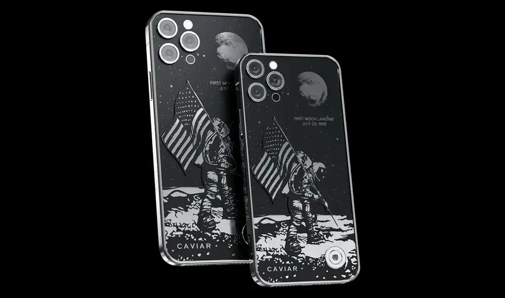 La carcasa del iPhone 12 Pro también viene adornada con un grabado conmemorativo dedicado a este gran acontecimiento. Foto: Caviar