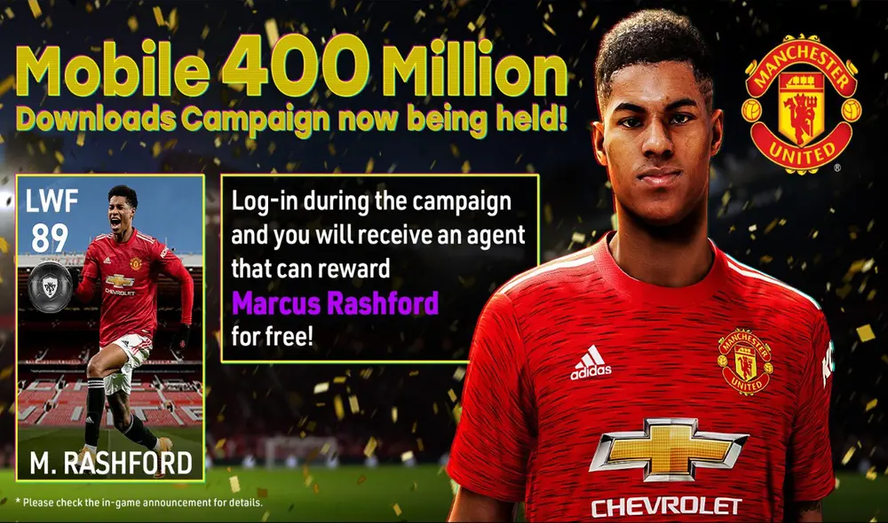 Marcus Rashford es embajador de eFootball PES2021 Mobile. Foto: Konami