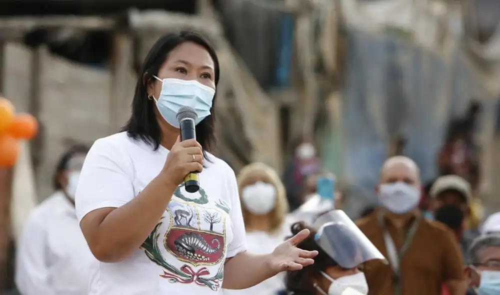 Keiko Fujimori logró un 21,5% de respaldo, casi la mitad de Pedro Castillo, quien obtuvo 41,5%, según encuestas del IEP. Foto: Marco Cotrina/La República