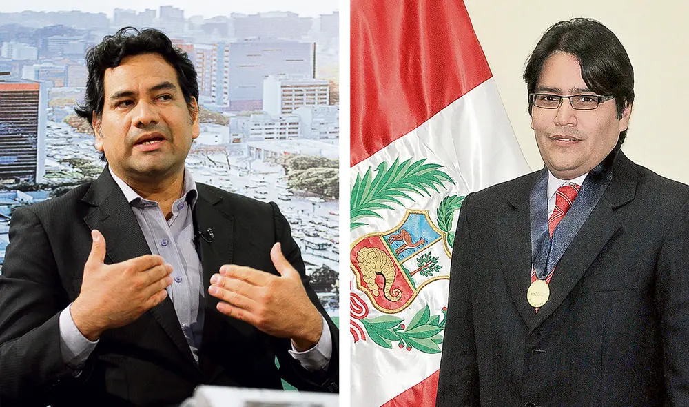 Actores. Peticionario Samuel Rotta, de Proética, y Ulises Zamora, presidente del Tribunal de Transparencia que dictó la resolución. Foto: composición-Virgilio Grajeda/difusión