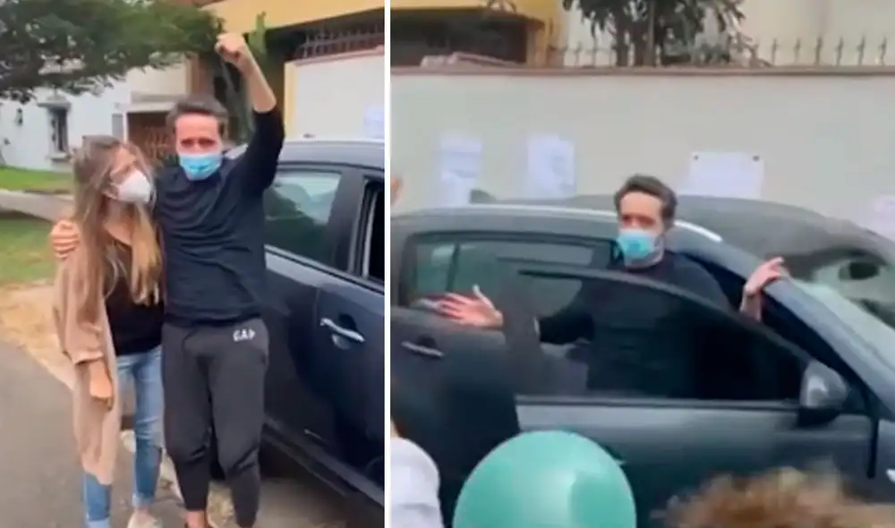 Diego Dibós fue recibido entre vítores por su familia y amigos a la llegada a su casa. Foto: captura Radio Oasis / Facebook