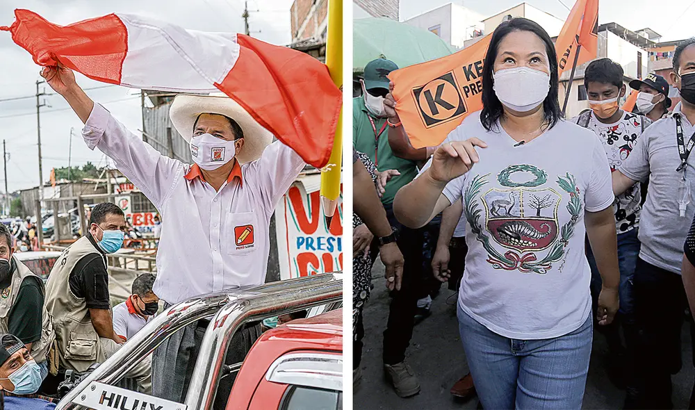Mientras Castillo concluyó su gira en el norte, Fujimori llegó a la capital desde la selva para defender su plaza. Foto: composición/Aldair Mejía/La República