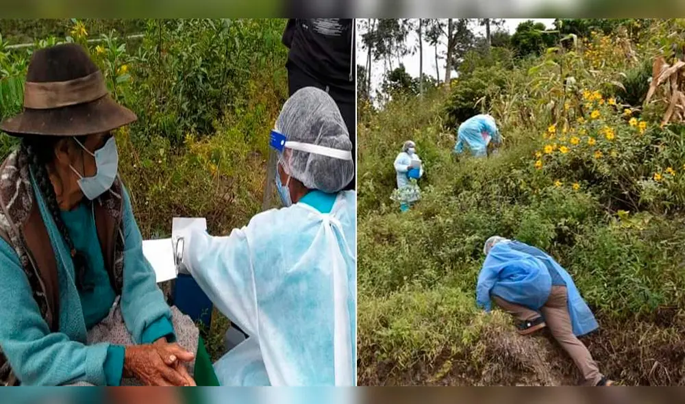 Tuvieron que pasar la espesa selva de la provincia de Sandia para llegar hasta los adultos mayores. Foto: red de Salud de Sandia Tuvieron que pasar la espesa selva de la provincia de Sandia para llegar hasta los adultos mayores. Foto: red de Salud de Sandia