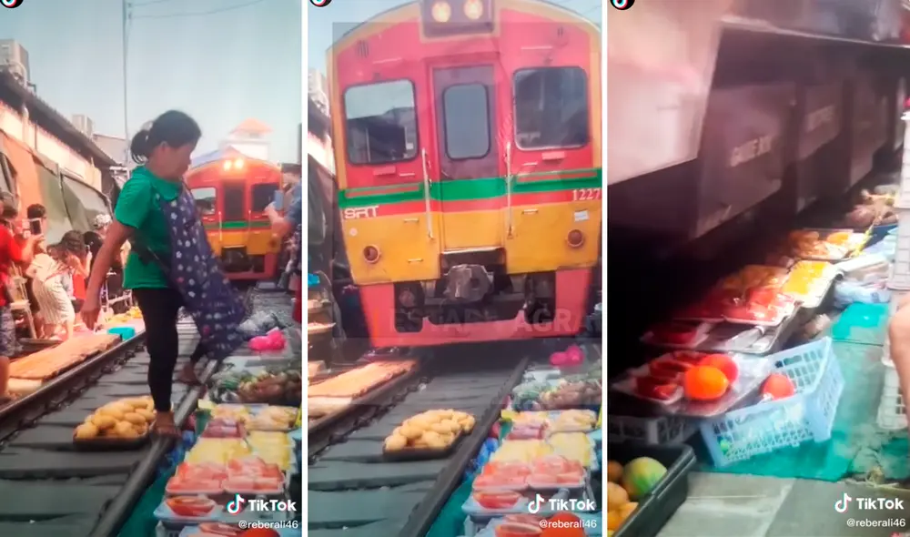 El tren pasa en repetidas ocasiones y los ambulantes recogen sus productos generando todo un espectáculo. Foto: captura de TikTok / @reberali46
