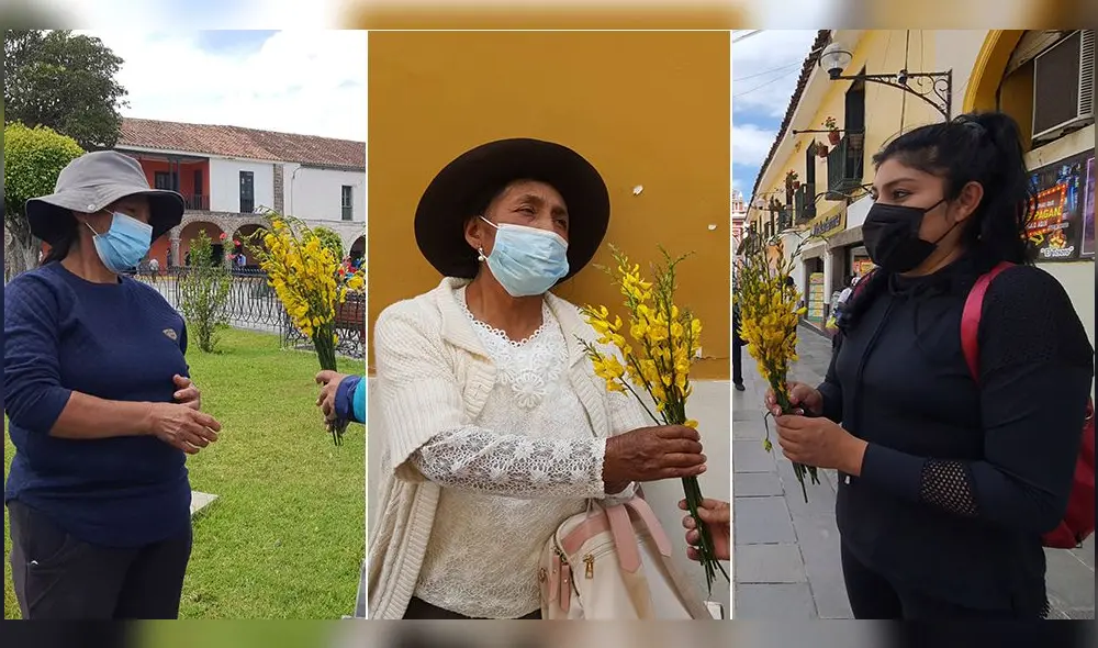 Ofrecieron retama a ciudadanos que caminaban por las calles céntricas de Ayacucho. Foto: Municipalidad de Huamanga