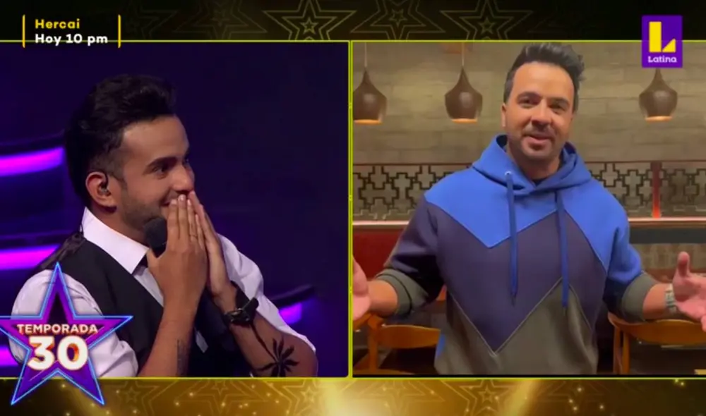 El imitador de Luis Fonsi rompió en llanto al escuchar el saludo de su ídolo. Foto: captura de Latina