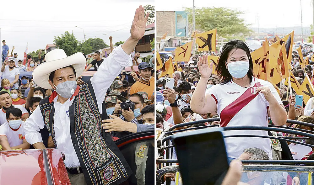 Pedro Castillo se reúne hoy con personeros y hará una caravana en el cono este. Keiko Fujimori se reunirá hoy con César Acuña en el local partidario de APP. Foto: composición Facebook/La República
