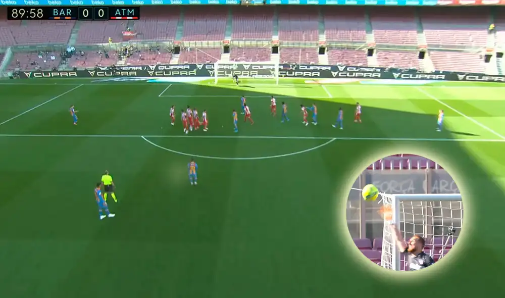 Tiro libre de Messi que pasó cerca del pórtico de Oblak. Foto. captura DirecTV Sports