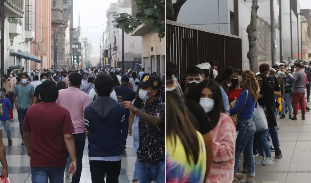 En el Jirón de la Unión, en el Cercado de Lima, no se respeta el distanciamiento social. Foto: composición/Carlos Félix/La República En el Jirón de la Unión, en el Cercado de Lima, no se respeta el distanciamiento social. Foto: composición/Carlos Félix/La República