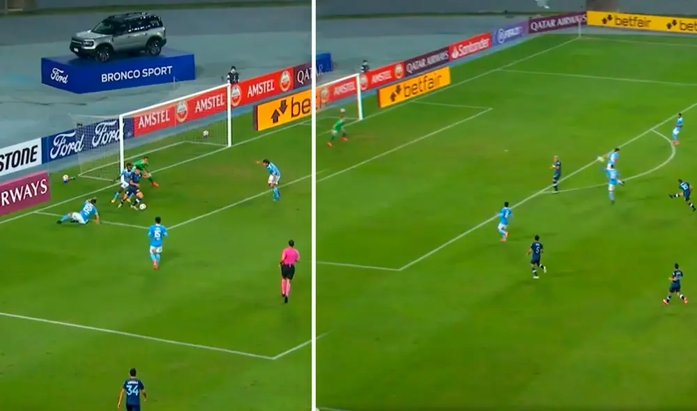 Racing superó 2-0 a Cristal a domicilio con dos goles en tres minutos. Foto: captura ESPN/composición