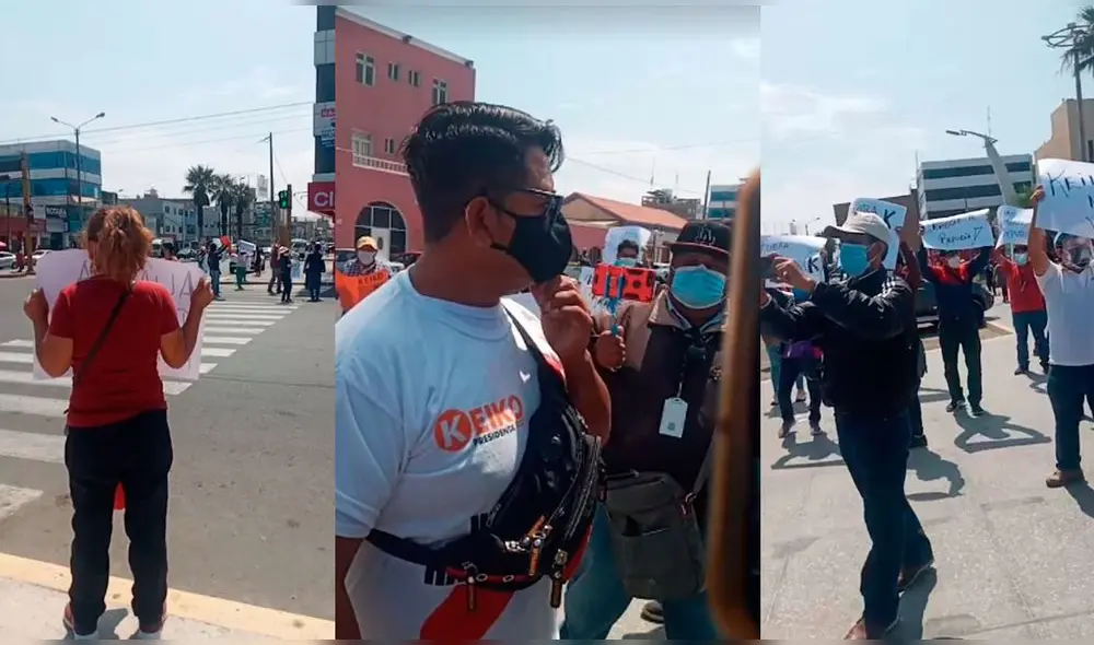 Partidarios de Perú Libre mostraron su rechazo a la presencia de Keiko Fujimori en su ciudad. Foto: captura/Chimbote Noticias