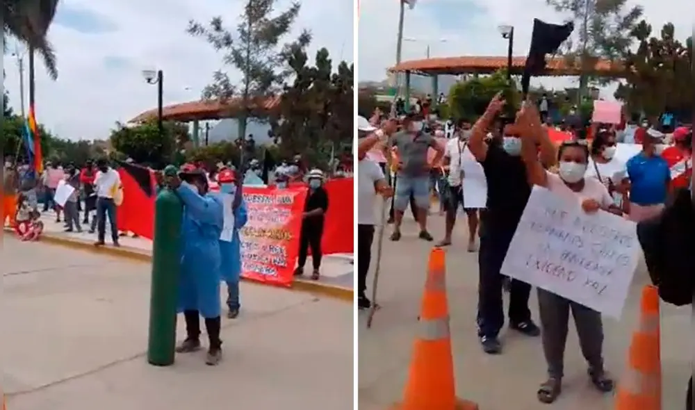 Algunas personas llevaron a la protesta sus balones vacíos en muestra del desabastecimiento del medicamento. Foto: captura de video