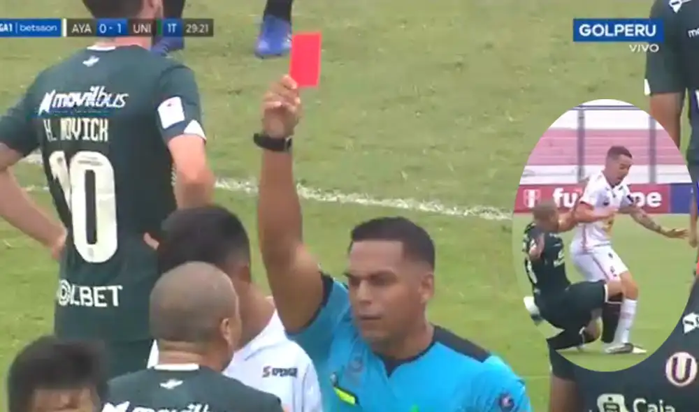 Universitario se quedó con 10 hombres por la expulsión de Flores. Foto: captura Gol Perú Universitario se quedó con 10 hombres por la expulsión de Flores. Foto: captura Gol Perú