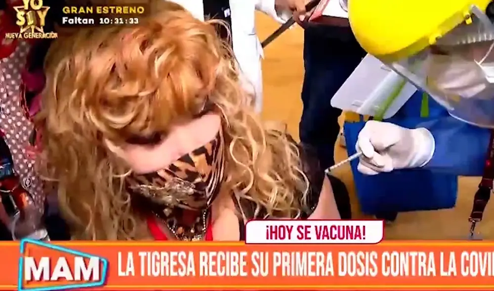 La Tigresa del Oriente se emociona tras ser vacunada contra el coronavirus. Foto: captura de Latina