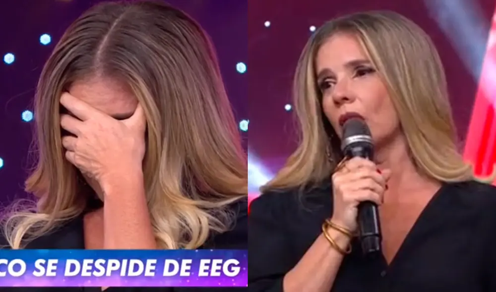 La conductora de TV no pudo contener las lágrimas al escuchar que su compañero dejaría el programa. Foto: captura/América TV