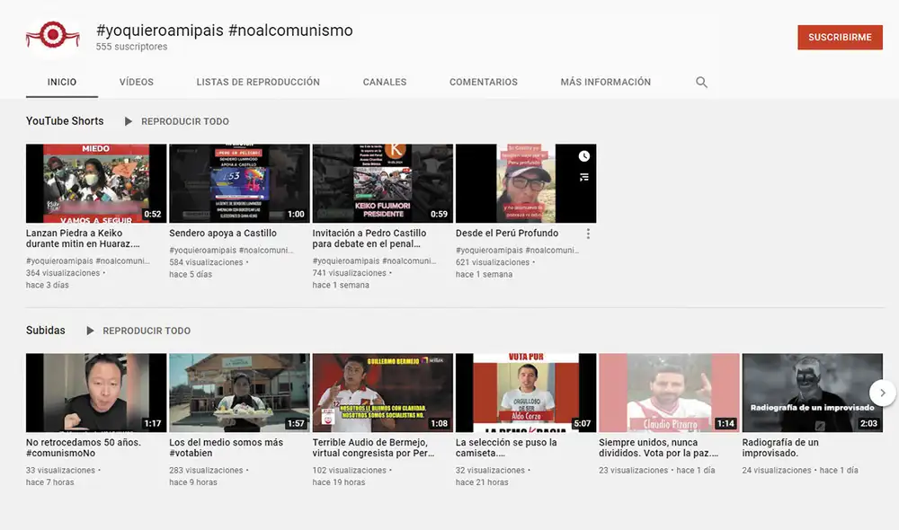 Contracampaña. Proclamas y videos contra el candidato Pedro Castillo en YouTube. Foto: captura YouTube
