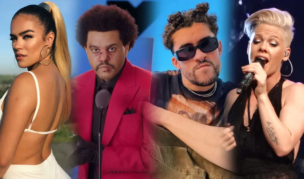 La ceremonia de los Billboard Music Awards 2021 se realizó este domingo 23 de mayo. The Weeknd fue uno de los protagonistas de la gran noche. Foto: composición/Billboard Music Awards Twitter