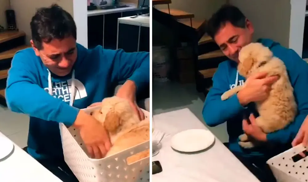 Unos jóvenes se organizaron para darle un cachorro a su padre, debido a que hace dos años sus dos mascotas fallecieron. Foto: captura de Facebook