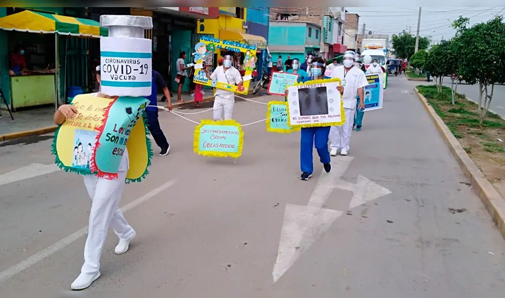 Personal de salud y sociedad civil participó en pasacalle para prevenir la COVID-19 en Cayaltí. Foto: difusión Personal de salud y sociedad civil participó en pasacalle para prevenir la COVID-19 en Cayaltí. Foto: difusión