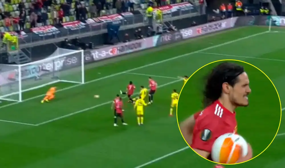 Edinson Cavani anotó el empate en la final de la Europa League entre Villarreal y Manchester United. Foto: captura de ESPN