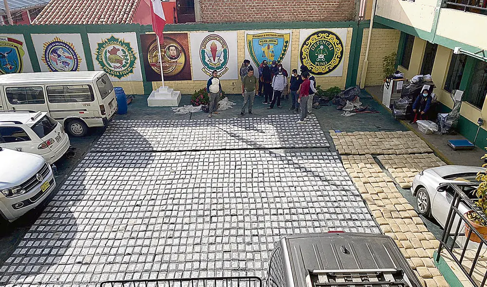 Operativo en Puno. La marihuana 'creepy', prensada, fue acopiada en una casa en Chucuito. Foto: difusión