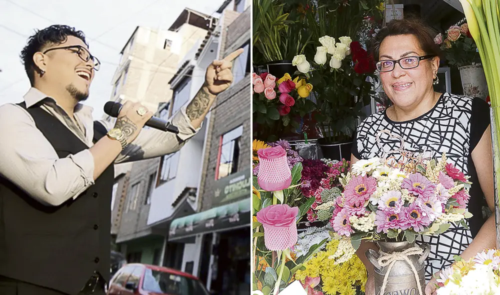 Giuseppe Horna le canta a la vida y lucha contra la pandemia desde una avenida, sobre ruedas o a pie. Manuela destaca el vínculo con el cliente. Foto: composición