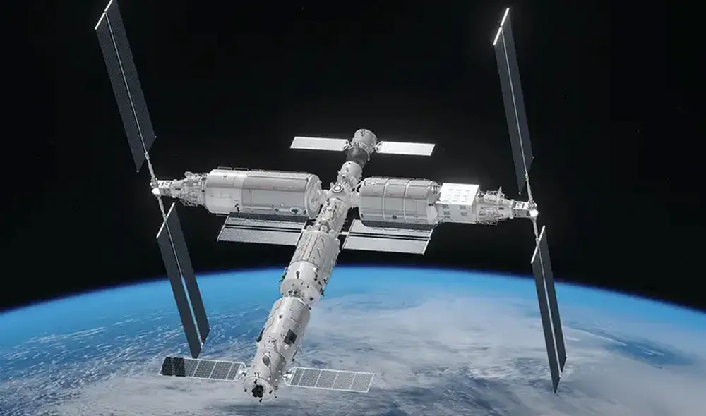 Impresión artística de la estación espacial china completamente ensamblada. Imagen: Xia Yuan