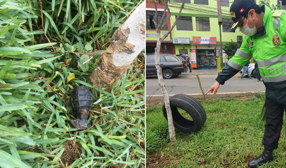 El artefacto fue hallado al lado de un árbol. Foto: María Pía Ponce / URPI-LR El artefacto fue hallado al lado de un árbol. Foto: María Pía Ponce / URPI-LR