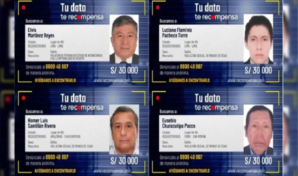 Mediante la página web de recompensas, se puede conocer la relación detallada de los agresores sexuales. Foto: Mininter