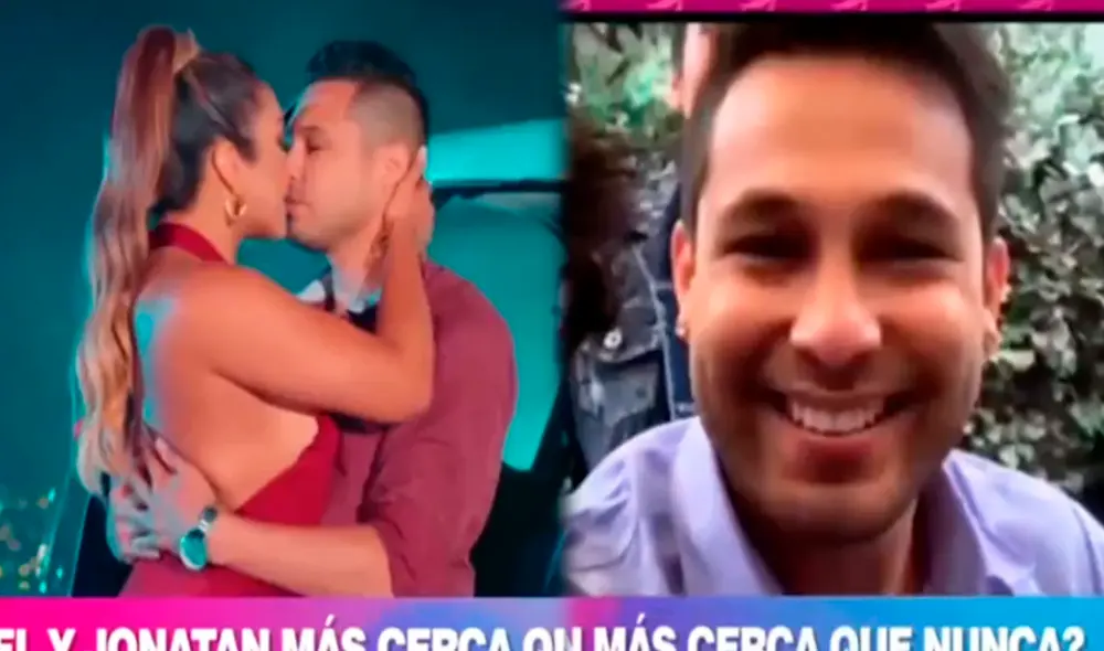Isabel Acevedo y Jonathan Rojas se dieron un beso durante la grabación de un videoclip. Foto: captura América TV
