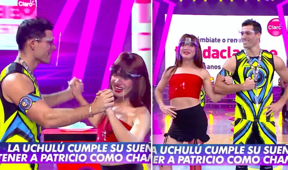 La producción improvisó un cruce de espadas con los integrantes del elenco de EEG y La Uchulú pudo bajar las escaleras centrales del set. Foto: captura de América TV
