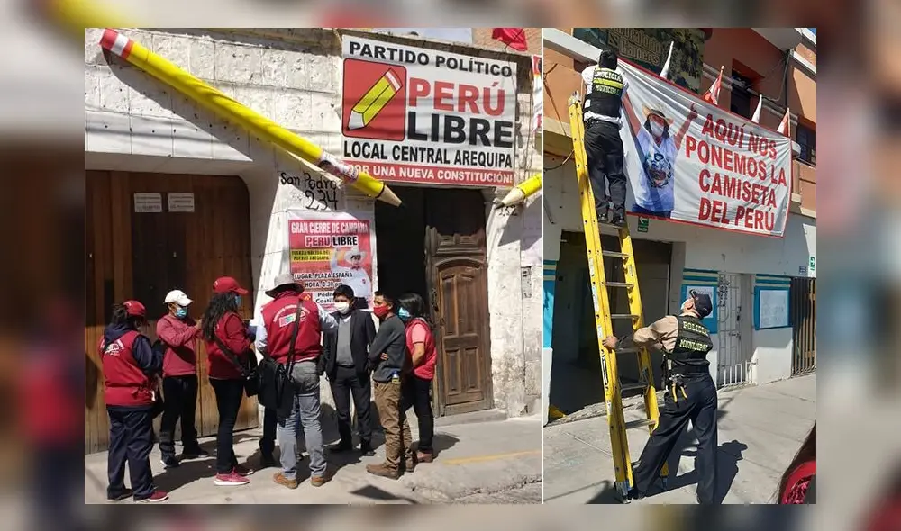 En locales de campaña se exhibían anuncios políticos sin autorización. Foto: Municipalidad de Arequipa En locales de campaña se exhibían anuncios políticos sin autorización. Foto: Municipalidad de Arequipa