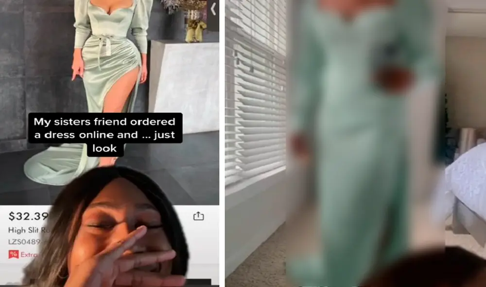 El vestido de noche que recibió no tiene nada que ver con la imagen que se publicitaba. Foto: captura de TikTok