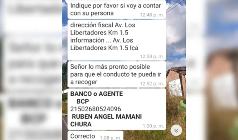 Captura de conversación entre supuesta empresa y uno de los denunciantes. Foto: difusión
