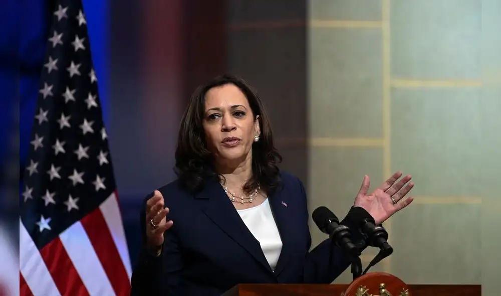 La vicepresidenta de Estados Unidos, Kamala Harris, habla durante una conferencia de prensa conjunta con el presidente guatemalteco Alejandro Giammattei este lunes 7 de junio. Foto: AFP La vicepresidenta de Estados Unidos, Kamala Harris, habla durante una conferencia de prensa conjunta con el presidente guatemalteco Alejandro Giammattei este lunes 7 de junio. Foto: AFP
