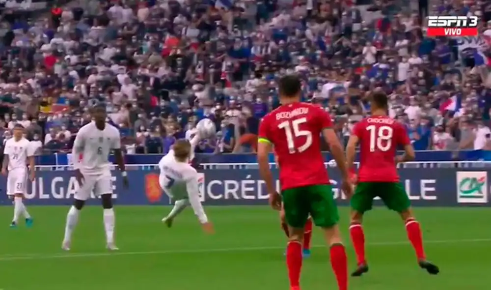 Golazo de Griezmann para el 1-0 de Francia ante Bulgaria en amistoso internacional fecha FIFA desde el Stade de France. Foto: captura ESPN Golazo de Griezmann para el 1-0 de Francia ante Bulgaria en amistoso internacional fecha FIFA desde el Stade de France. Foto: captura ESPN