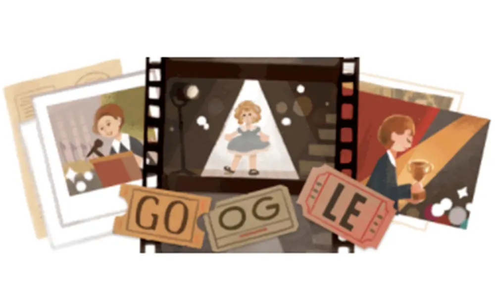 La gráfica animada muestra en el centro a la actriz bailando cuando era niña. A los extremos se aprecian sus logros en el servicio público. Foto: captura de Google