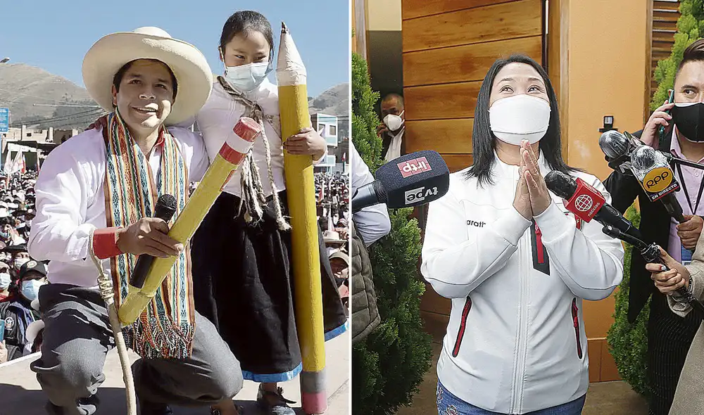 Pedro Castillo es el favorito para convertirse en el nuevo presidente. Mientras que Keiko Fujimori se encomienda al voto en el extranjero y a las actas impugnadas. Foto: composición La República Pedro Castillo es el favorito para convertirse en el nuevo presidente. Mientras que Keiko Fujimori se encomienda al voto en el extranjero y a las actas impugnadas. Foto: composición La República