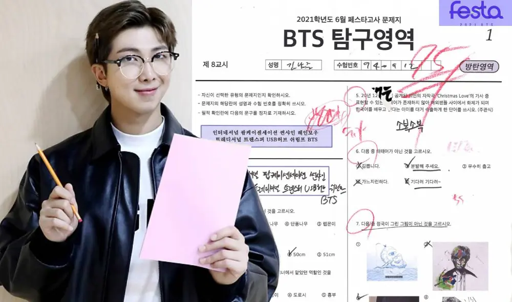 El líder Namjoon sacó 75 en el examen de FESTA 2021, ¿cómo les fue a los otros Bangtan y a los fans? Foto: composición LR/Weverse/HYBE