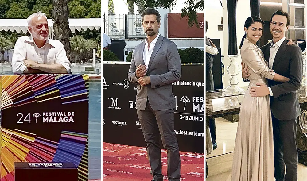 Compatriotas. Marco Zunino (en la alfombra roja), Javier Fuentes-León y Bruno Ascenzo junto con Stephanie Cayo en conocido encuentro cinematográfico de España. Foto: composición La República