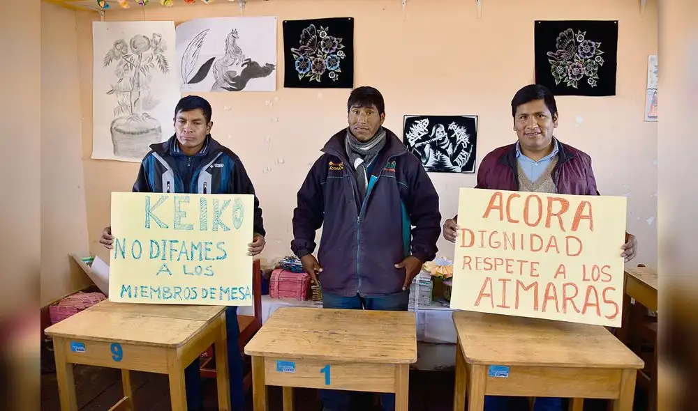 Indignados. Los tres ciudadanos aimaras desmintieron que hayan montado un fraude para favorecer a Pedro Castillo, como afirmó Keiko Fujimori. Foto: La República Indignados. Los tres ciudadanos aimaras desmintieron que hayan montado un fraude para favorecer a Pedro Castillo, como afirmó Keiko Fujimori. Foto: La República