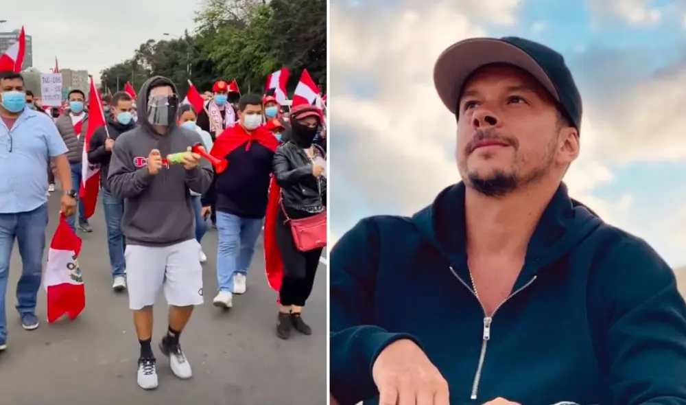 Mario Hart se mostró caminando junto a un grupo de ciudadanos en los alrededores del Campo de Marte. Foto: composición Instagram