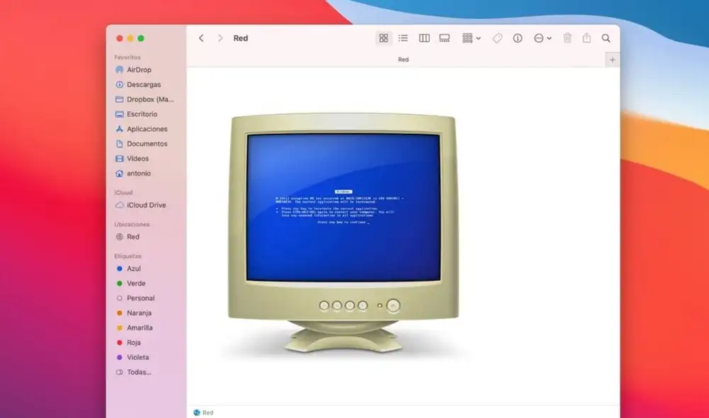 Nunca cambian. El peculiar sentido del humor de Apple se mantiene intacto en mac OS Monterey, donde las PC halladas en la red son representadas con un curioso ícono. Foto: Genbeta