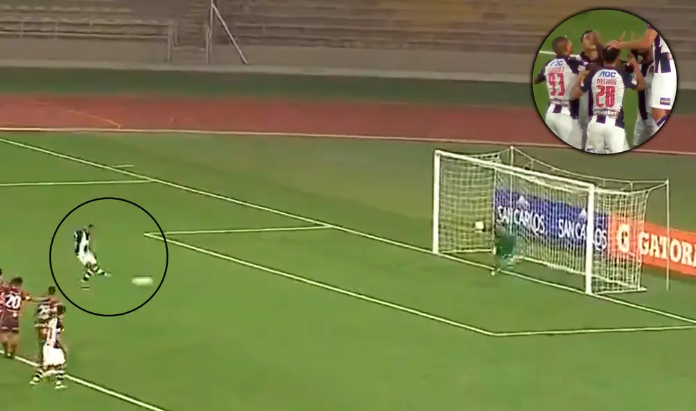 Wilmer Aguirre marca de penal el 2-1 de Alianza sobre Santa Rosa. Foto: captura de Gol Perú