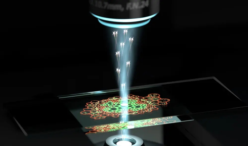 Impresión artística del nuevo microscopio cuántico en acción. Imagen: Universidad de Queensland