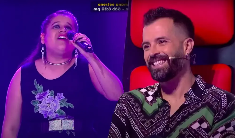 Al saber que todo el elenco de La voz Perú se encontraba interesado en su talento, Gisselli Ramírez esbozó una gran sonrisa. Foto: captura de Latina