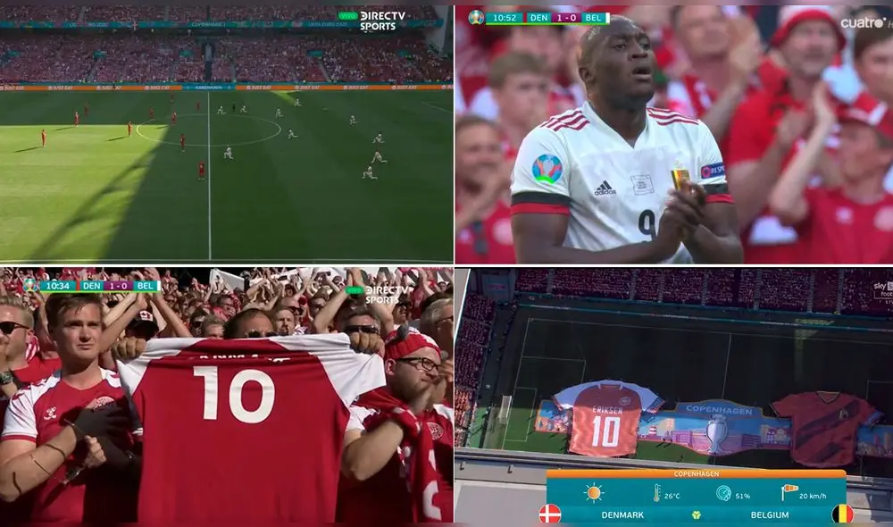 Jugadores e hinchas rindieron homenajes al capitán danés, Christian Ericksen. Foto: captura/DirecTV Sports