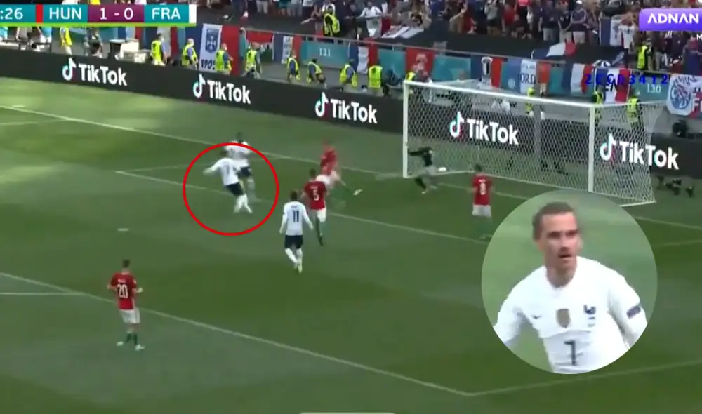 Antoine Griezmann pone el empate en el Francia – Hungría. Foto: captura Twitter
